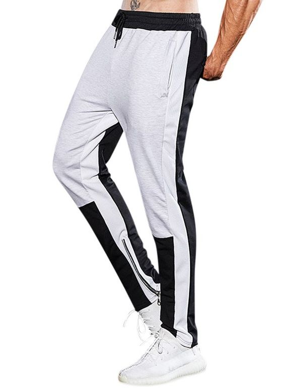 Pantalon Décontracté Décontracté Zippé en Couleur Contrastée à Cordon - Blanc S