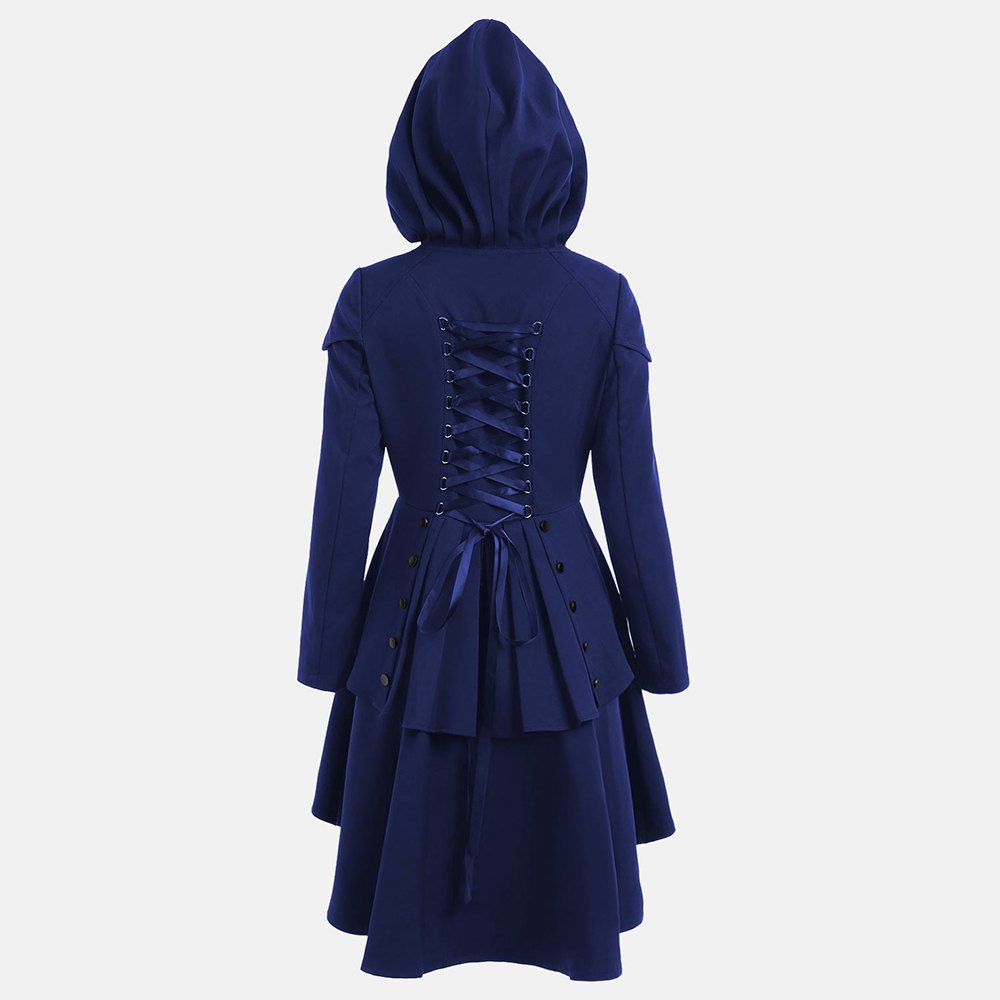 

Layered Lace Up High Low Hooded Coat, Royal