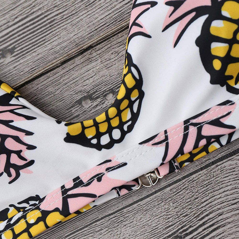 

High Cut Pineapple Print Bikini Set, Pink