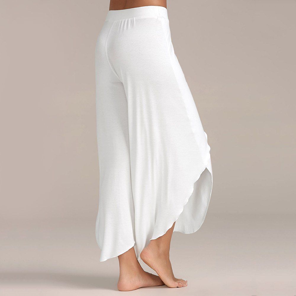 

High Slit Flowy Layered Palazzo Pants, White