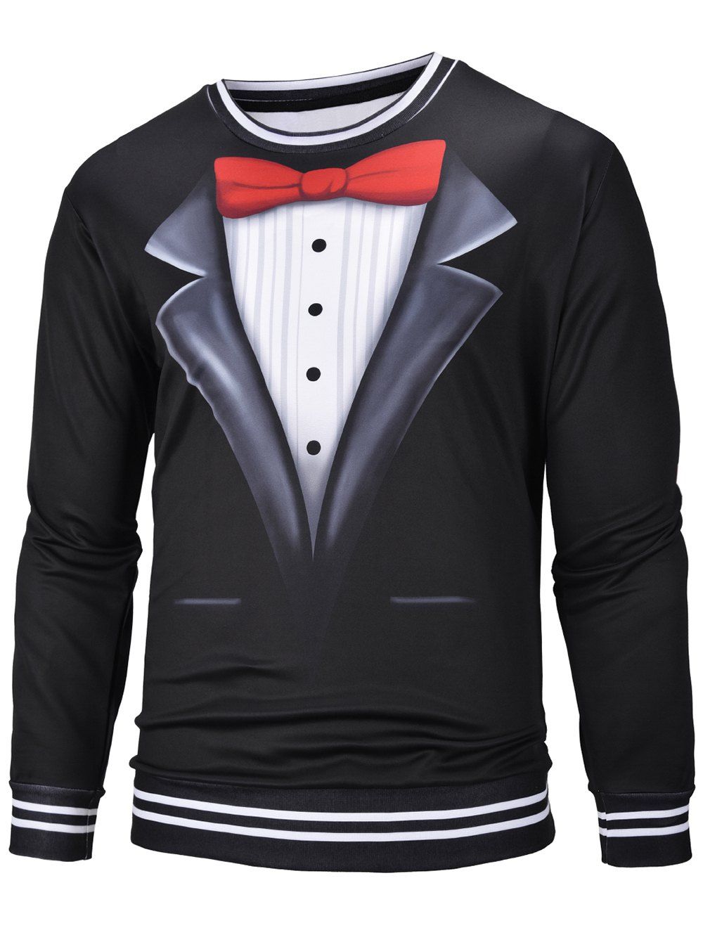 

Crew Neck 3D Blazer Print Pullover Sweatshirt, Black