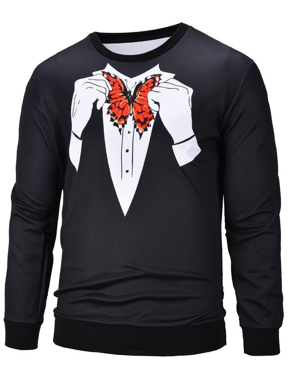 Sweat-shirt 3D Papillon Imprimé à Col Rond - Noir XL