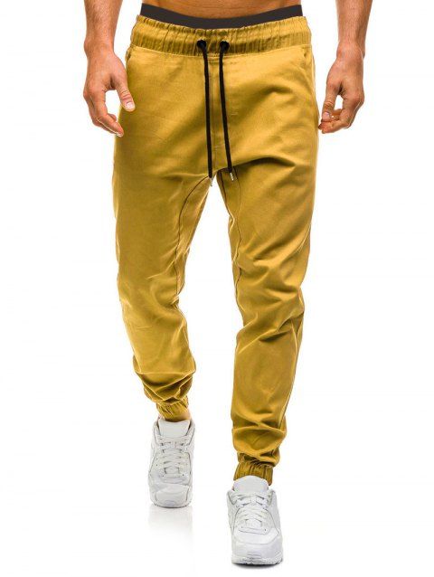2019 Solid Color Elastic Waist Drawstring Jogger Pants In BRIGHT YELLOW ...