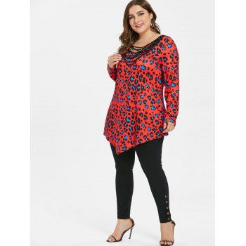 

Plus Size Rhinestone Embellished Printed T-shirt, Red