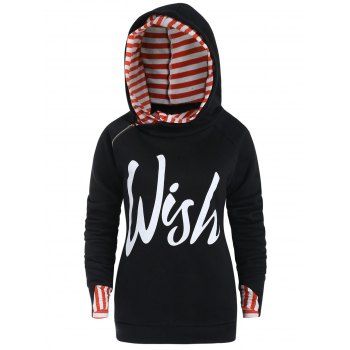 

Letter Print Raglan Sleeve Pullover Hoodie, Black