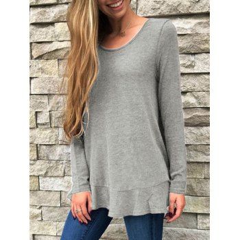 

Round Neck Hollow Out Panel Swing Top, Light gray