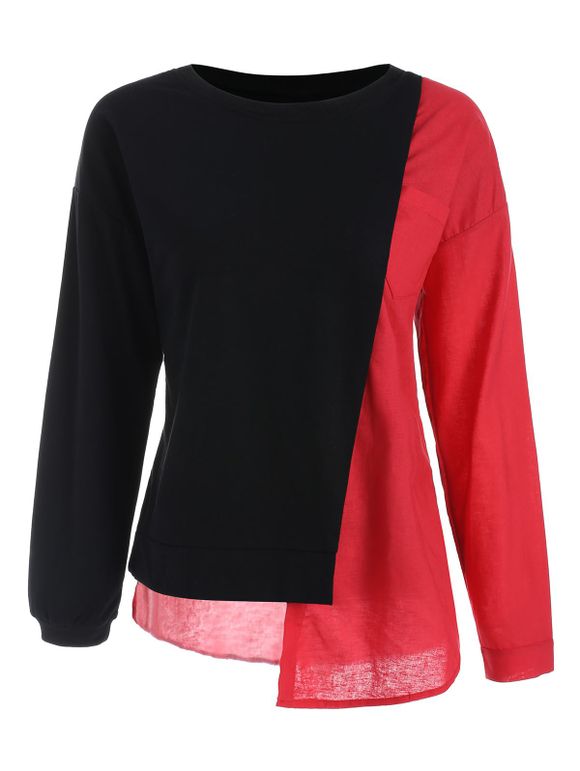 Sweat-shirt Contrasté Asymétrique - Rouge XL