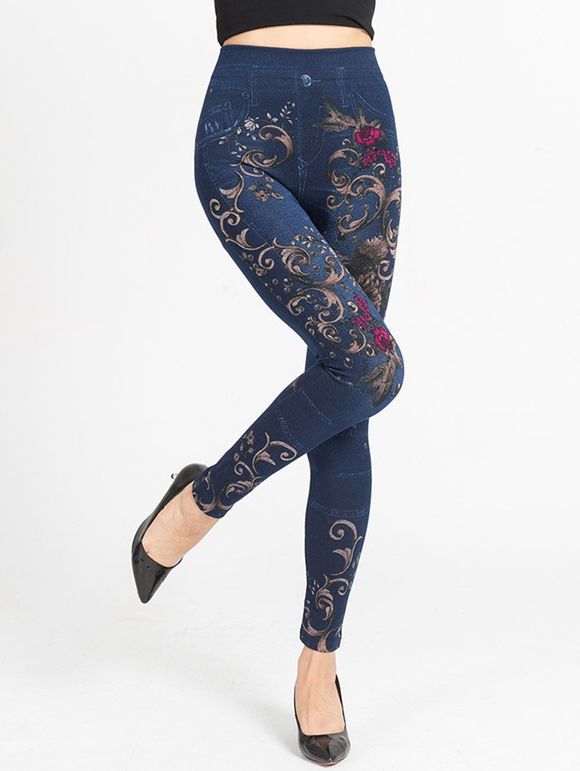 Legging maigre à imprimé floral - Cadetblue XL