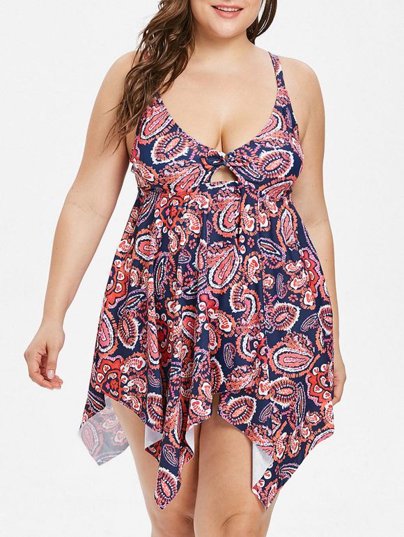 Ensemble de Tankini Mouchoir Tribal Imprimé de Grande Taille - multicolor L
