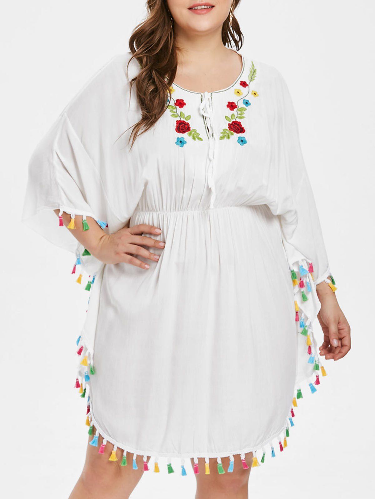 plus size white tassel dress