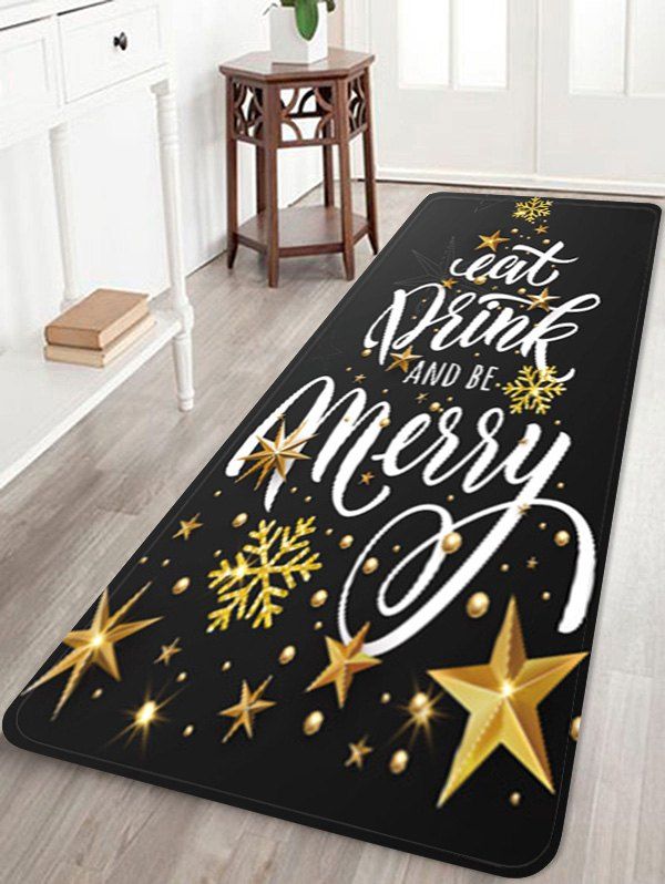 

Christmas Snowflake Star Print Floor Mat, Black