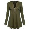 Stand Collar Faux Pocket Solid Top - ARMY GREEN M