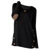 T-shirt Embelli de Bouton Patch au Coude de Grande Taille - Noir 3X