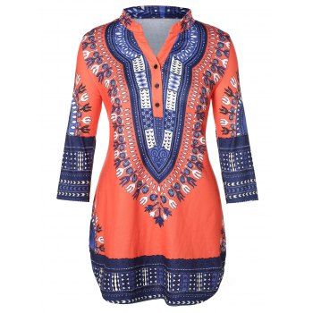 

Plus Size Tribal Print Curved T-shirt, Multicolor