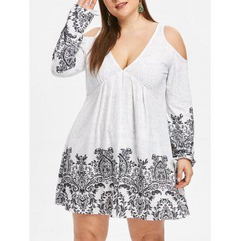 

Plus Size Cold Shoulder Tribal Print Mini Dress, Multicolor