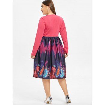 

Plus Size Plunge Paisley Print A Line Dress, Rose red