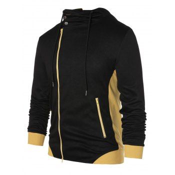 

Drawstring Color Block Zip Up Hoodie, Black