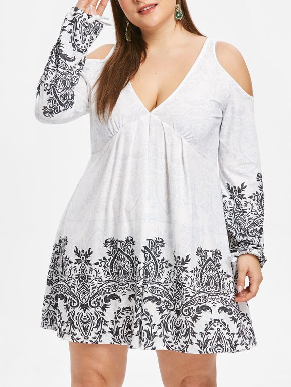 Mini-robe Imprimée Tribale à Grande Taille et à épaules Dégagées - multicolor 2X