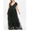 Plus Size Sparkly Sequined Floral Maxi Formal Dress - BLACK XL