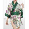 Kimono Nuisette Fleuri Imprimé avec Nœud Papillon - Vert ONE SIZE