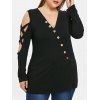 T-shirt Boutonné Croisé à Epaule Dénudée de Grande Taille - Noir L