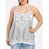 Débardeur Tribal Imprimé Ourlet en Dentelle de Grande Taille - Gris Clair L