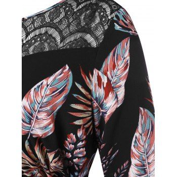 

Plus Size Drawstring Tropical Print Blouse, Black