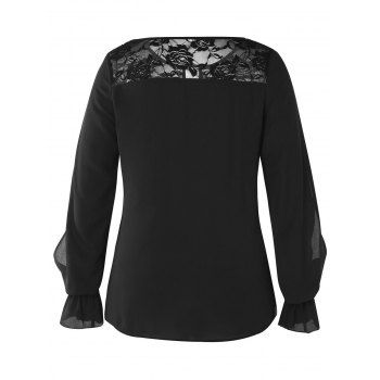 

Plus Size Keyhole Lace Insert Blouse, Black