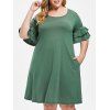 Robe Droite Superposée Manches à Volants de Grande Taille - Vert 3X