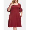 Robe Droite Superposée Manches à Volants de Grande Taille - Rouge Vineux 1X