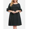Robe Droite Superposée Manches à Volants de Grande Taille - Noir L