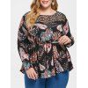Chemisier Tropical Imprimé de Grande Taille à Cordon - Noir 1X
