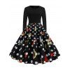 Robe Taille Haute à Pois à Manches Longues - Noir L