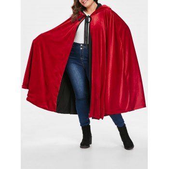 

Plus Size Hooded Cape Coat, Lava red