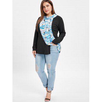 

Plus Size Cowl Neck Birds Print T-shirt, Black