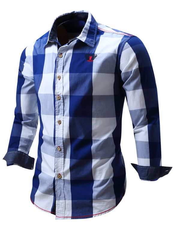 Chemise à manches longues à carreaux avec logo brodé - Bleu 2XL