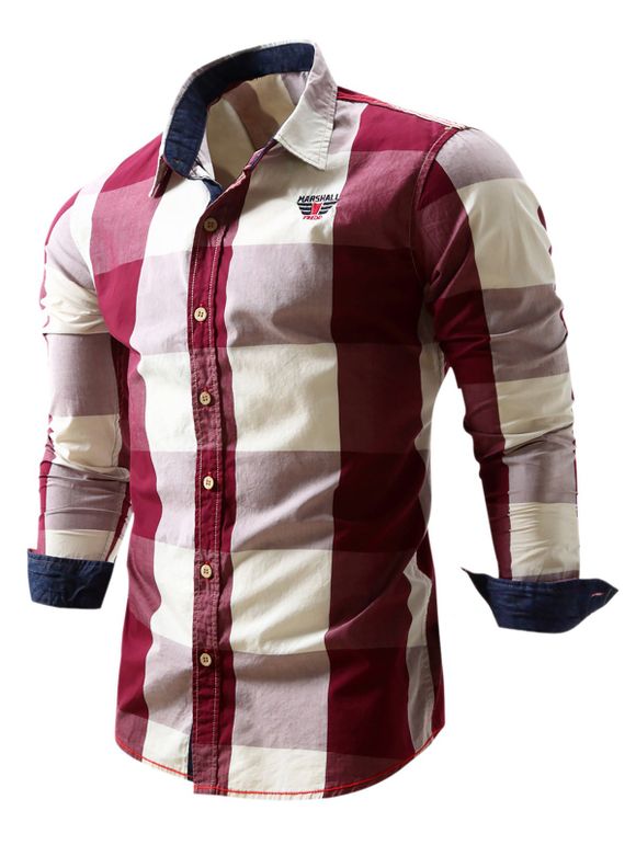 Chemise à manches longues à carreaux avec logo brodé - Rouge Vineux L