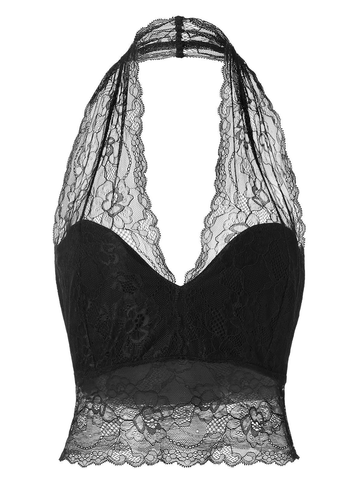 

Halter Backless Lace Tank Top, Black