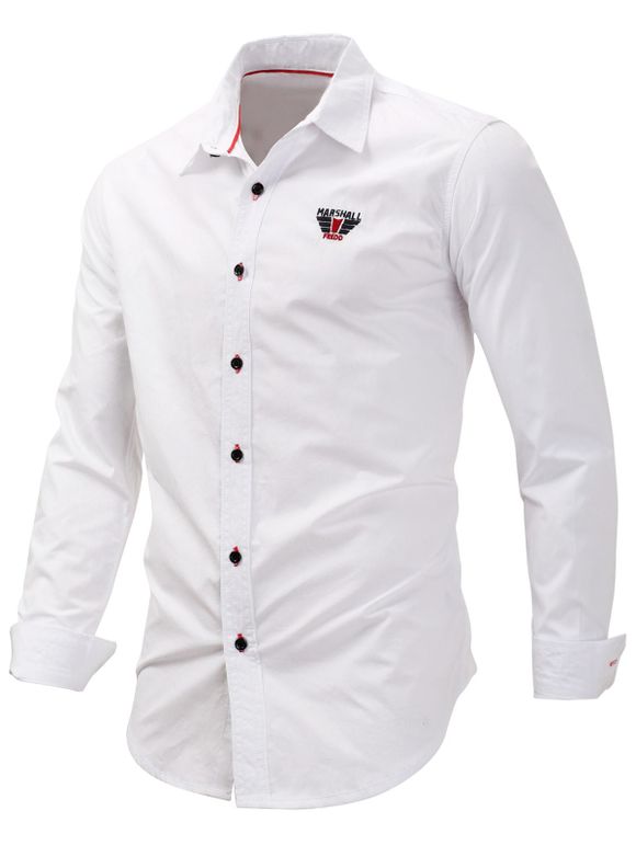 Chemise à manches longues avec logo brodé uni - Blanc L