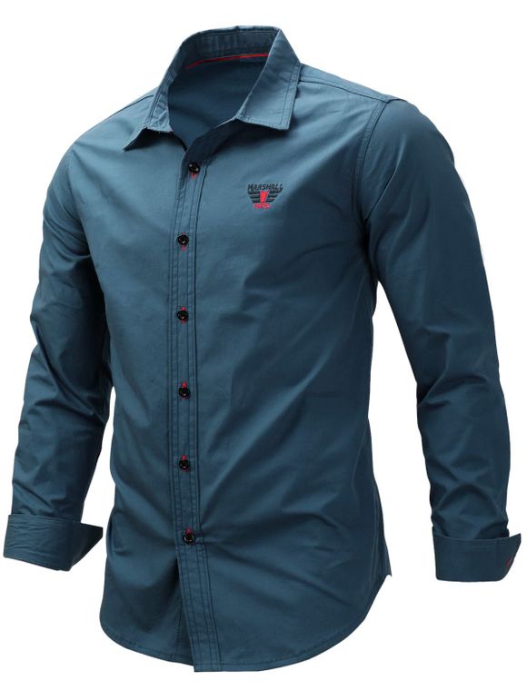 Chemise à manches longues avec logo brodé uni - Bleu profond XL