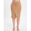 Jupe Asymétrique Embellie de Bouton de Grande Taille - Brun 1X