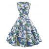 Tropical Leaf Print Vintage Dress - multicolor M