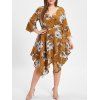 Robe Enveloppée Fleurie Imprimée à Manches de Cloche de Grande Taille - Jaune d'Abeille 2X