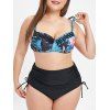 Ensemble de Bikini Imprimé de Grande Taille à Taille Haute à Armature - Bleu de Soie 4X