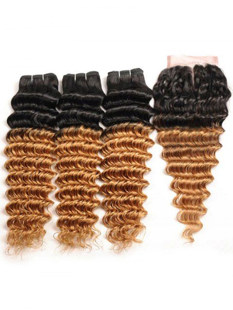 Real Human Hair Ombre Deep Wave Hair Weaves With Lace Closure