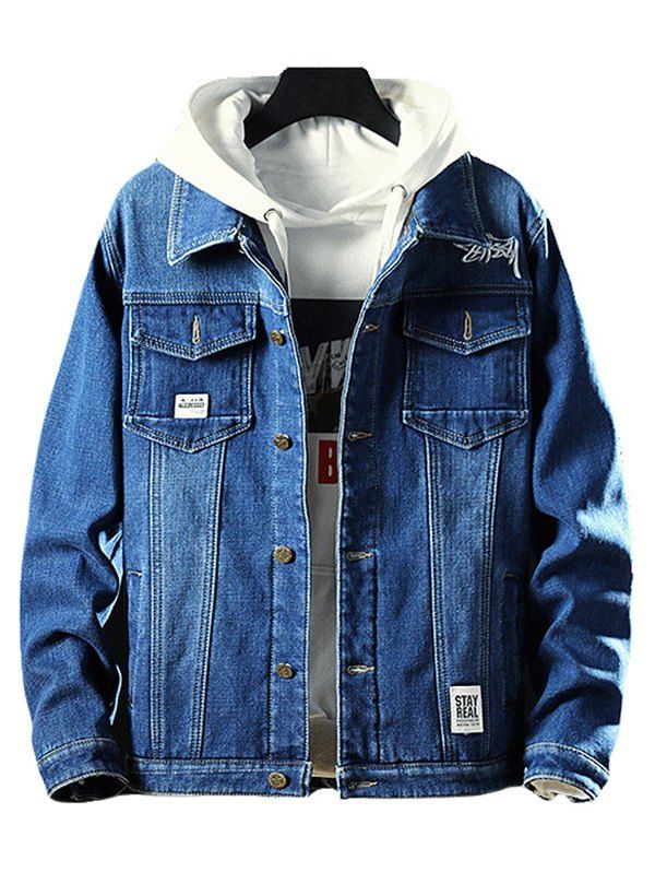 

Fluffy Faux Fur Front Pocket Denim Jacket, Blue