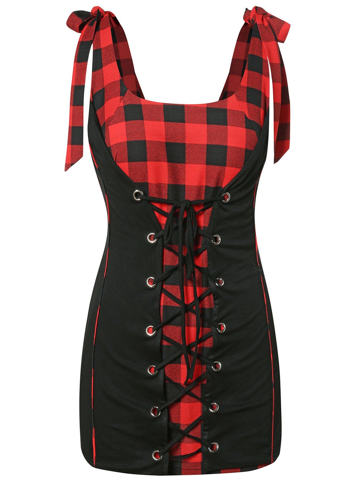 

Plus Size Tied Straps Plaid Tank Top, Multi