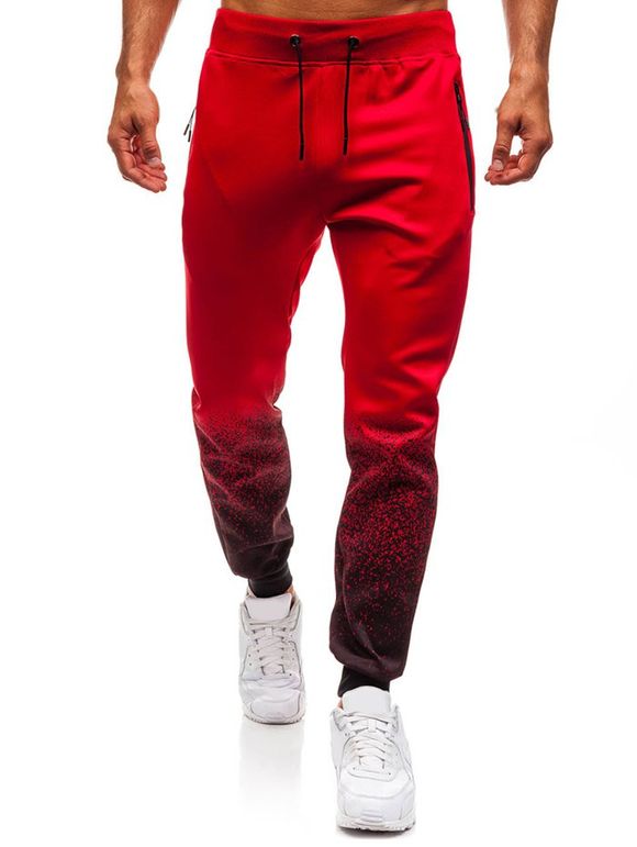 Pantalon de Jogging de Sport en Couleur Dégradée Peinture Imprimée à Pois - Rouge L