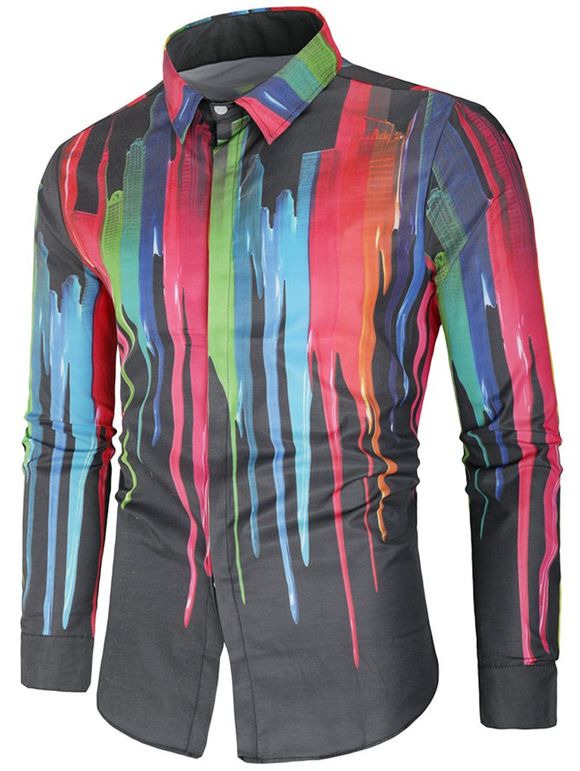Chemise Peinture Eclaboussée Verticale à Manches Longues - Noir M