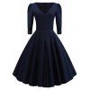 V Neck A Line Vintage Dress - CADETBLUE M